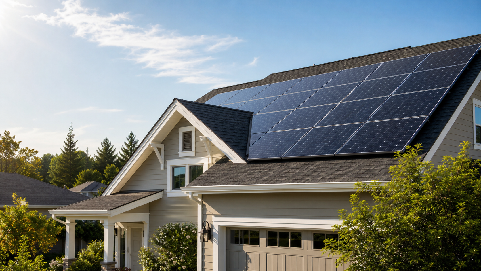 Solar panels installed on a residential roof in daylight